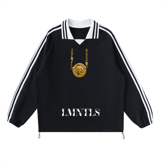 Contrast Striped Lapel Collar Sweatshirt