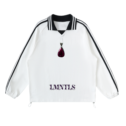 Contrast Striped Lapel Collar Sweatshirt