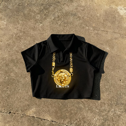 LMNTLS Collection Neck Lapel Crop Top