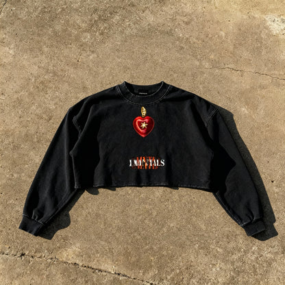 LMNTLS Collection Dripped Heart Crop Sweatshirt
