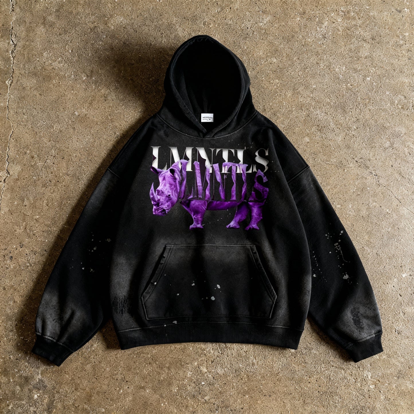 LMNTLS Collection Vintage Wash Frayed Fleece Hoodie